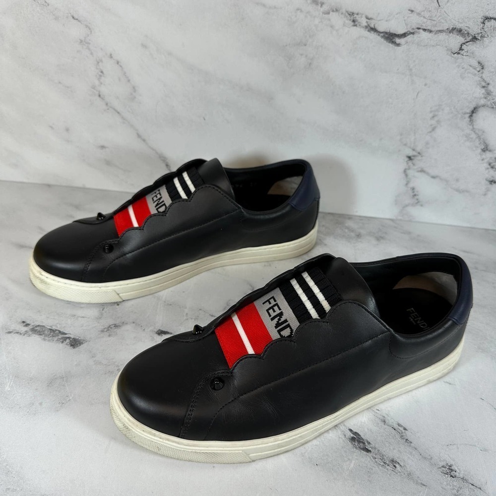 FENDI Rockoko Sneakers Slip On Scallop 39 Red/White/Black Box Authentic - Picture 6 of 10